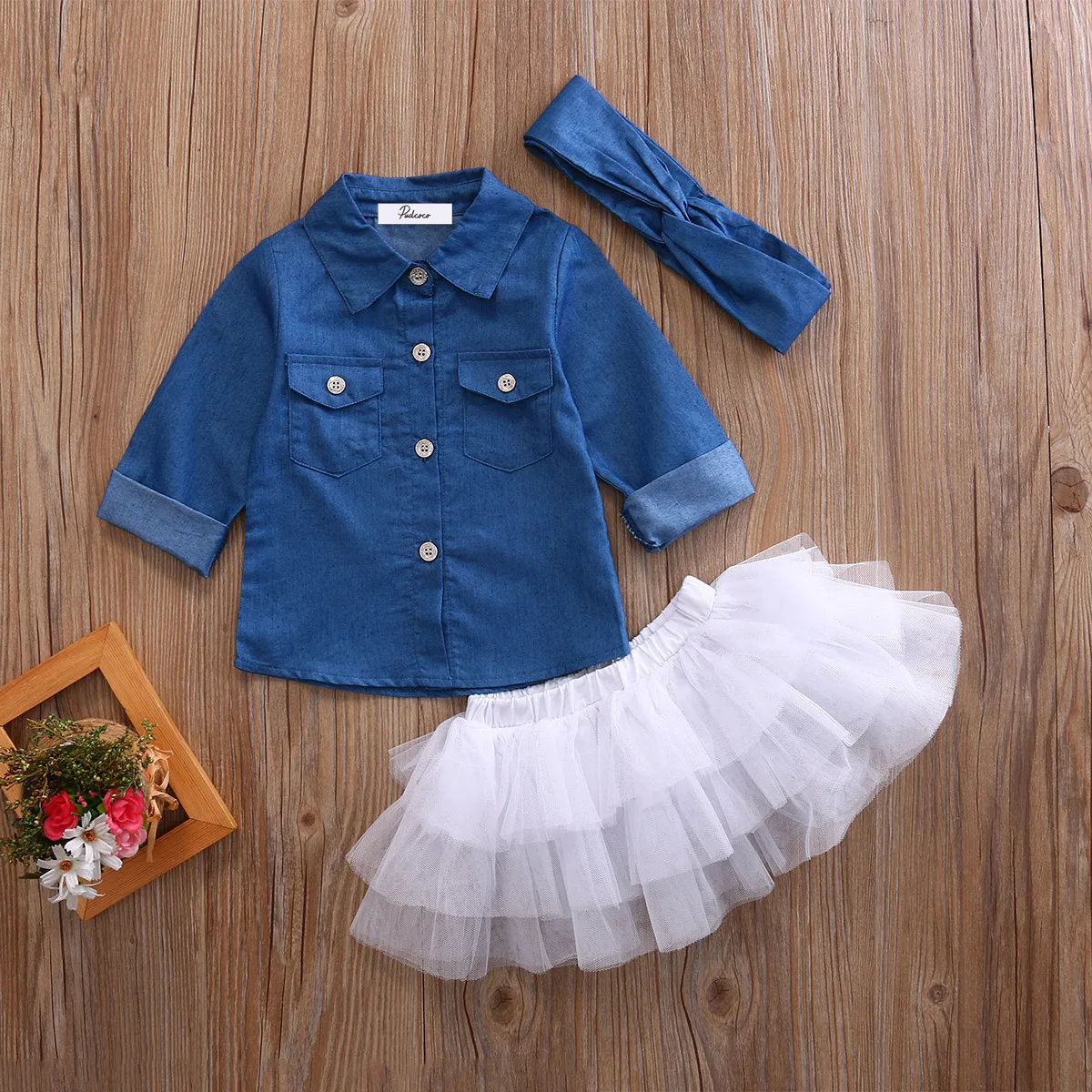 Комплекты летней одежды для маленьких девочек Одежда для маленьких девочек Джинсовая рубашка Топ+ юбка-пачка+ повязка на голову комплект из 3 предметов От 0 до 5 лет