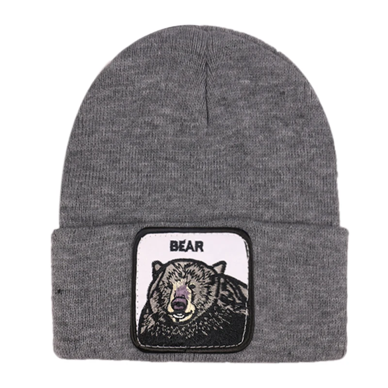Bear gray Winfox новые теплые вязаные зимние шапки с животными для женщин gorros Mujer invierno Skullies Bonnet Унисекс Beanie cap Прямая поставка - Цвет: Bear gray