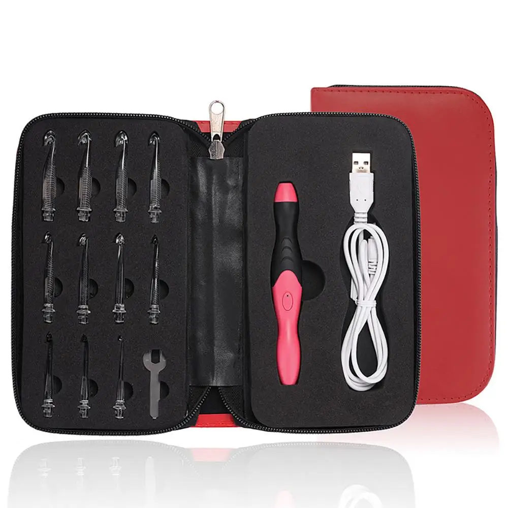 

11 In 1 Set USB LED Light Up Purple Crochet Hooks Knitting Needles Set Weave Tool Kit Sewing Accessories Sewing Tools