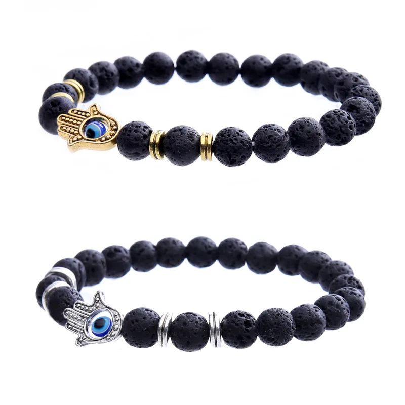 2017-New-Hamsa-Hand-Evil-Charm-8mm-Black-Lava-Natural-Stone-Bead-Bracelet-Prayer-Buddha-Bracelets