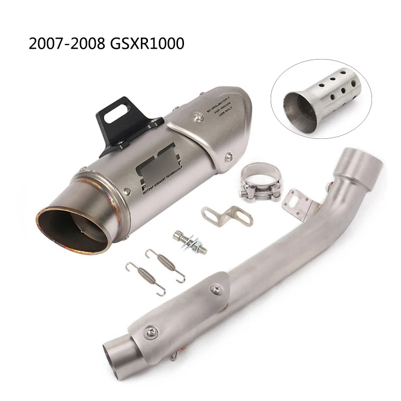 Выхлопная труба для 2007-2011 Suzuki GSXR1000 мотоцикл Mid slip on 51 мм Глушитель со съемным Db Killer Escape Delate catalizer - Цвет: A ( 2007-2008 )