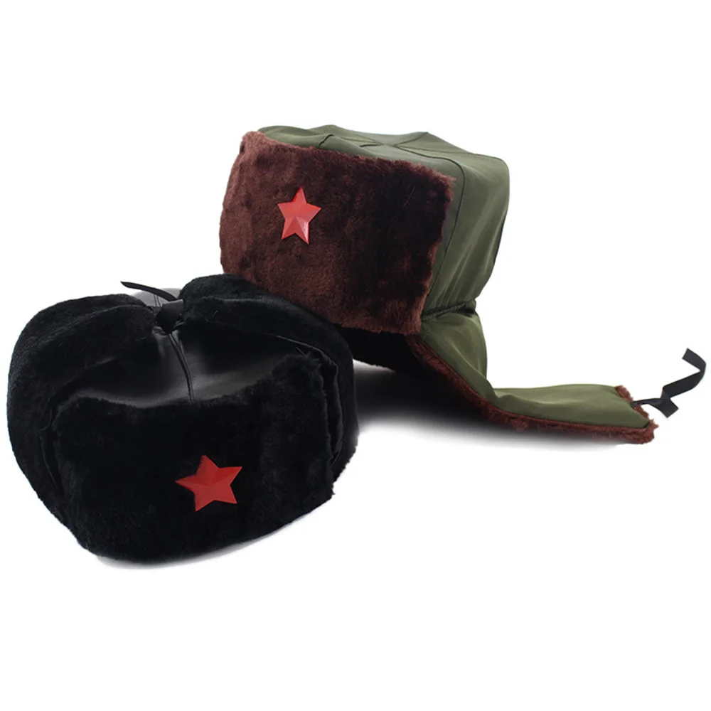 Китайский Русская Армия Trooper Hat Ushanka Зимняя Зеленый Теплый Cap С Красной Звезды, Знак