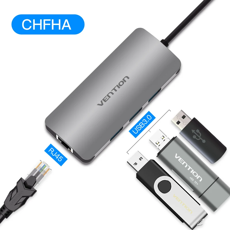 Vention Usb концентратор usb type C к HDMI USB 3,0 концентратор Thunderbolt 3 адаптер для MacBook samsung S9 huawei mate 20 P20 Pro USB-C концентратор - Цвет: Metal gray CHFHA