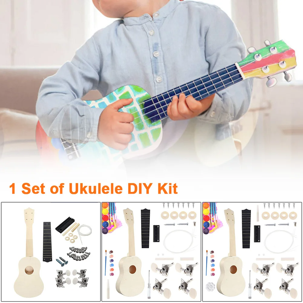 21 дюймов Гавайская Гитара DIY Kit детская ручная работа поддержка живопись простой инструмент сборка для любительской игрушки родитель-ребенок