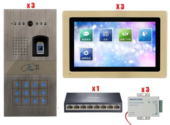 

Hot Selling 7 inch Wired Fingerprint&Password Video Door Phone Video Intercom System Waterproof IR HD Camera for 3 Doors 3 Rooms