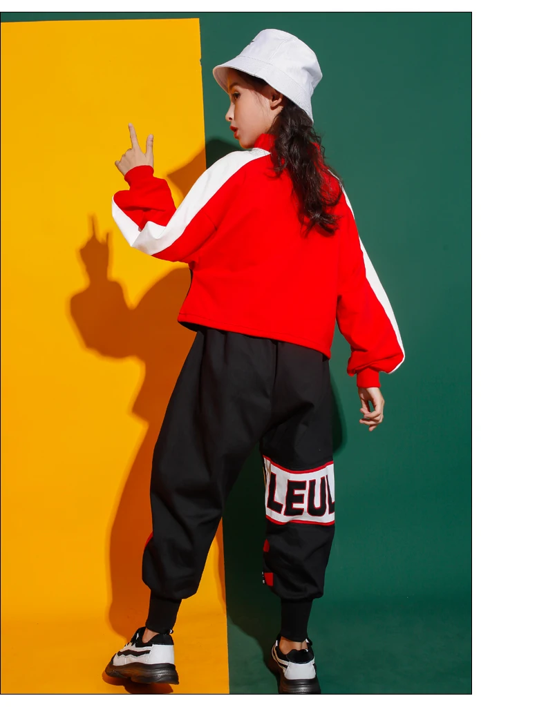 Hip Hop Dance Costumes Kids Red High Neck Long Sleeve Jacket Pants Children Street Clothes Boys Jazz Wear Performer Stage Outfit (8)
