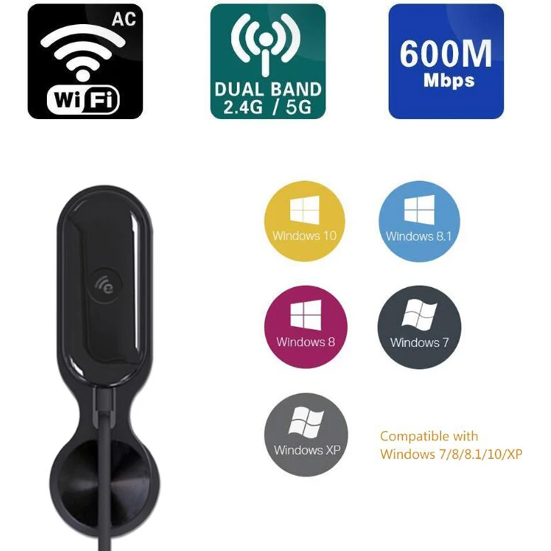 Бесплатный драйвер 600 Мбит/с Usb Wifi адаптер 2,4 ГГц 5 ГГц двухдиапазонный Bluetooth 4,2 приемник карта ключ для ПК Windows