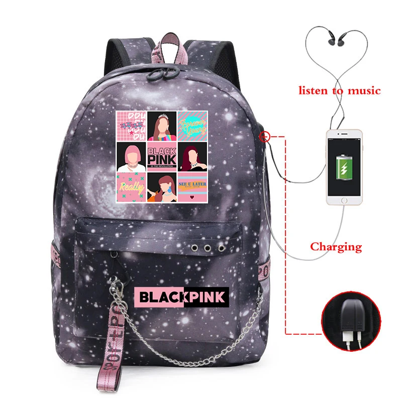 Backpack 12 Mochilas Mujer,, Kpop, черный, розовый, розовый, Лиза, рюкзак для женщин, девочек, школьные сумки, зарядка через usb, рюкзак для ноутбука, Sac A Dos Femme - Цвет: Backpack 12