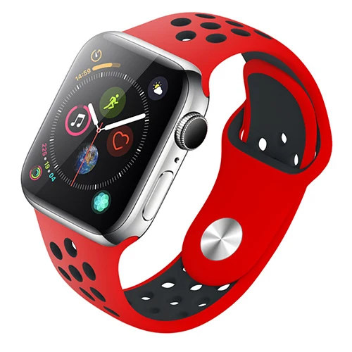 Дышащий силиконовый спортивный ремешок для Apple Watch 4, 5, ремешок 44 мм, 40 мм, резиновый ремешок для Iwatch 3, 2, 1, 38 мм, 42 мм, аксессуары - Цвет ремешка: red-black