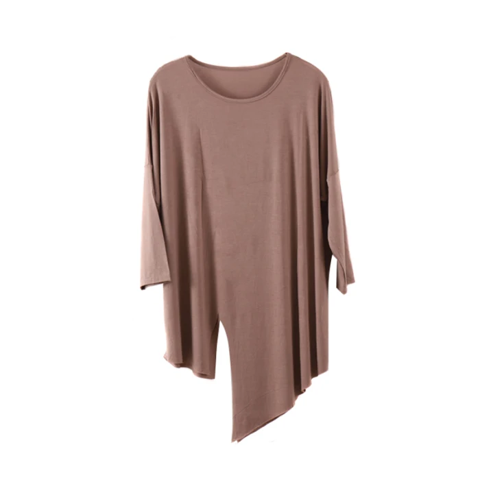 Women Split Solid Color Round Collar Long Sleeve Top Breathable Costumes for Dancing TS95