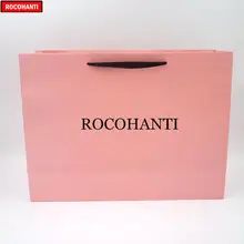 100X на заказ свой собственный логотип печать одежды Розничная торговля розовые хозяйственные сумки Подарочная бумажная сумка с ручка из черной ленты