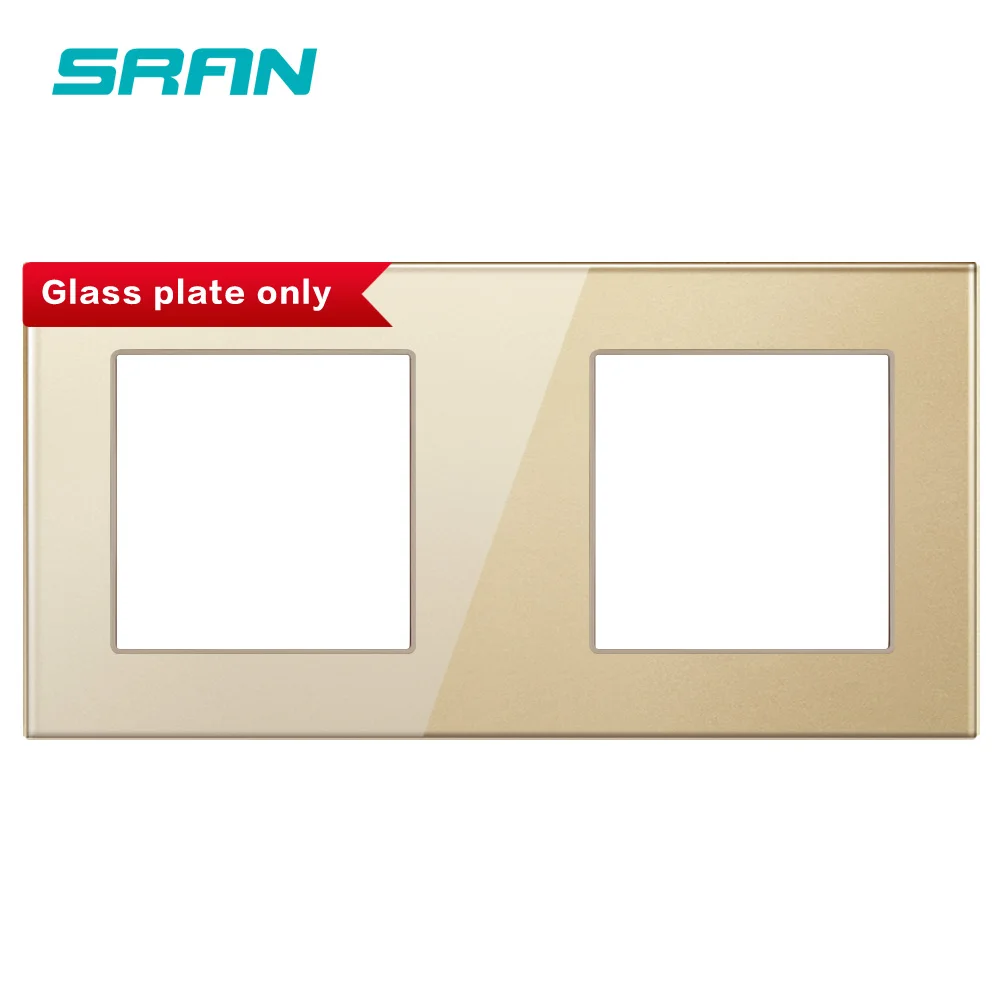 SRAN пустая панель с установкой железной пластины 172 мм* 86 мм Белый Кристалл Закаленное стекло переключатель розетка панель - Цвет: Gold 172