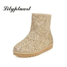 Импортные товары; Новинка; зимние студенческие ботинки с блестками на плоской подошве; плотные короткие ботинки; хлопковая обувь; бархатная нескользящая обувь