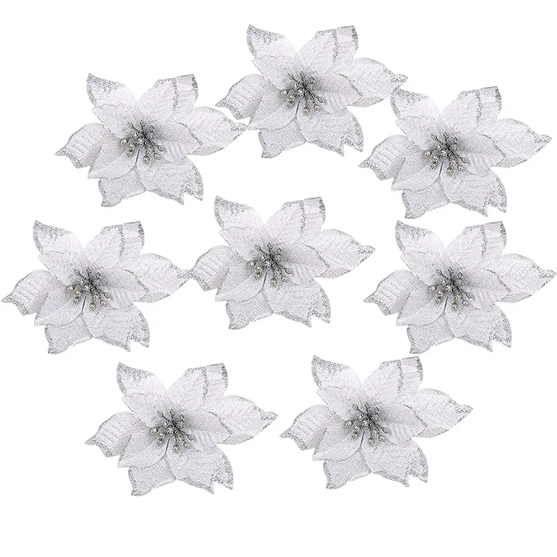 F01 5 шт. рождественские украшения 13 см искусственные цветы блестки Poinsettia поддельные цветы для дома свадьбы Рождественская елка Декоративный цветок головы - Цвет: F01