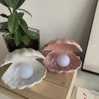 

Shell lamparas de mesa para el dormitorio night light Pearl jewelry candeeiro de mesa lampe de table deco mariage Girl MJ928