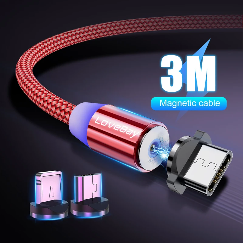 Lovebay 3M Magnetic Micro USB Cable For iphone Samsung Huawei Xiaomi Phone Type-C Cable Magnet Charger Wire Cord Fast Charging Lovebay 3M Magnetic Micro USB Cable For iphone Samsung Huawei Xiaomi Phone Type-C Cable Magnet Charger Wire Cord Fast Charging