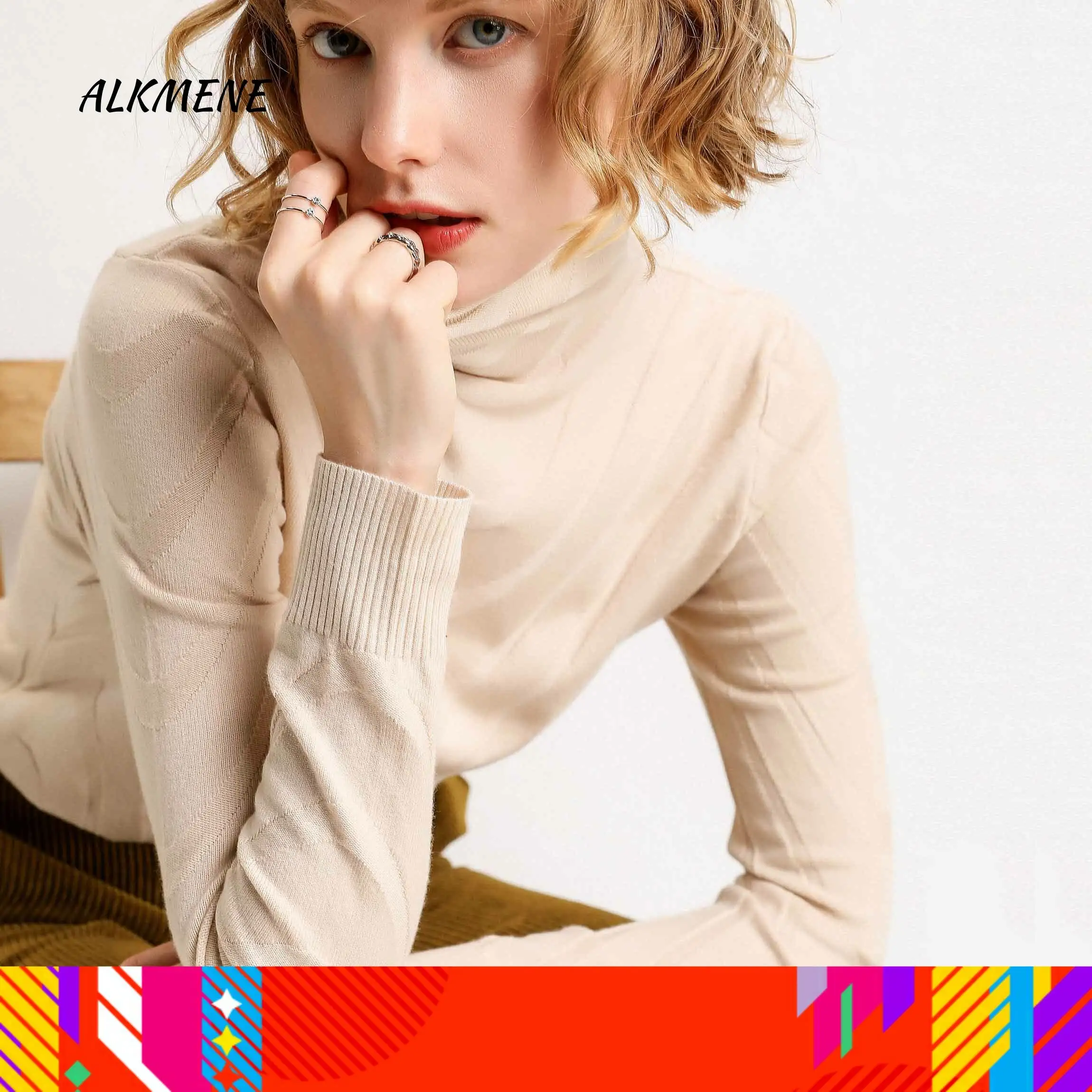 Женский короткий пуловер Свободный с высоким воротником и длинным рукавом