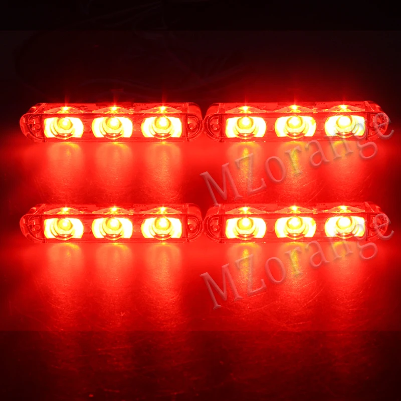 MZORANGE 4*3 светодиодный мерцающий светильник Полиция чрезвычайных гриль Предупреждение светильник 12V автомобиль мотоцикл пожарный автомобиль скорой помощи буфер светодиодный вспышка светильник - Испускаемый цвет: Красный