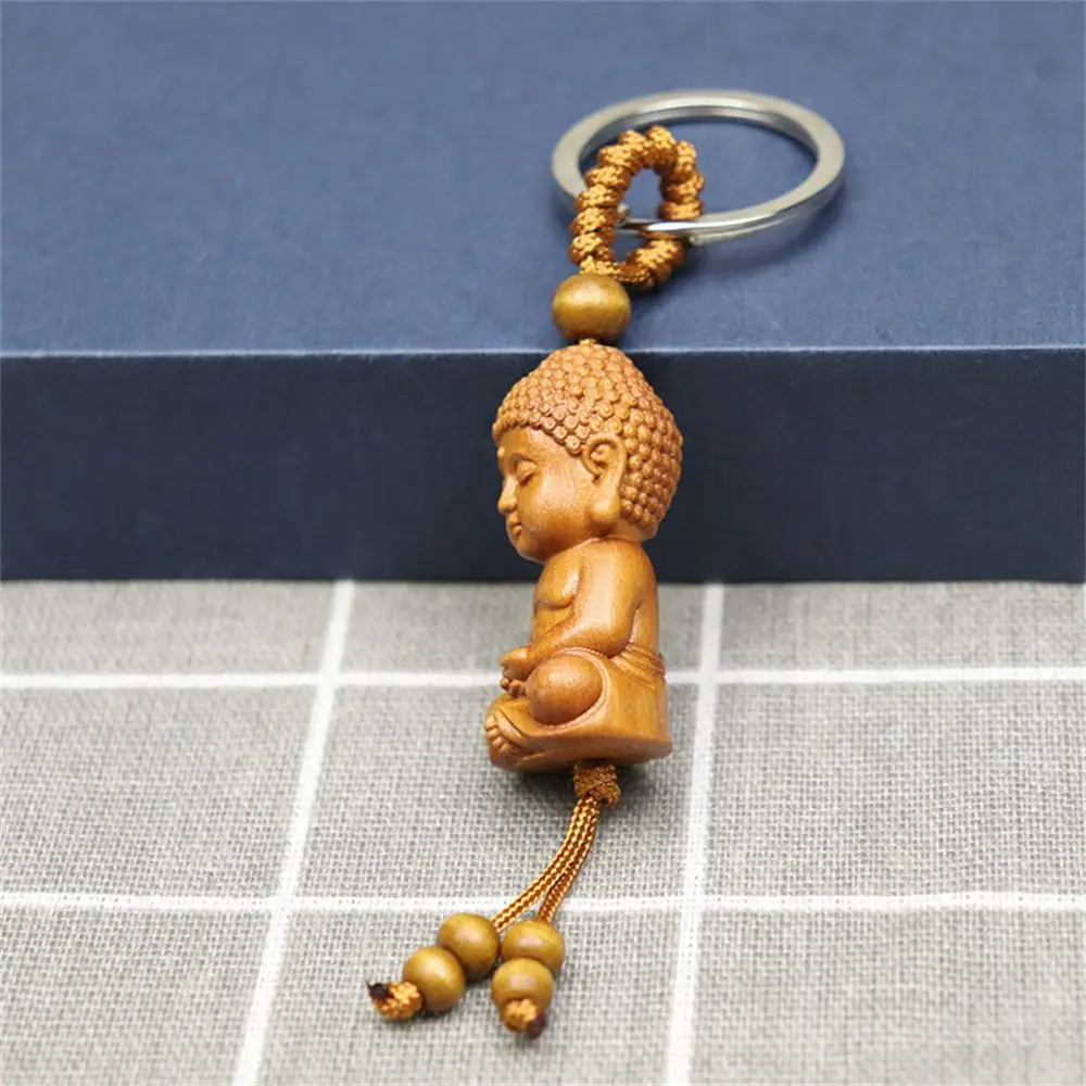 Wooden Buddha Monk Keychain Carving Pendant