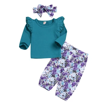 

Newborn Infant Baby Girls Fall T-shirt Floral Pants Headband Cute Casual 3PCS Outfits Clothes Sets Baby Girl 0-24M