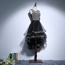 Черные Короткие Выпускные платья жемчужина шеи блёстки бисер Высокий Низкий Вечерние коктейльные платья Замочная скважина Назад Тюль оборки возвращение домой Одежда