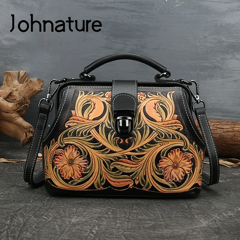 Женская сумка ручной работы Johnature из натуральной кожи с резьбой первого слоя