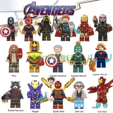 Мстители Marvel Железный человек перец MarK1616 Человек-паук Капитан Америка, соколиный глаз танос строительные блоки игрушки кирпичи для детей
