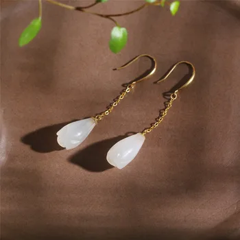 

Character silver product fashionable city woman pure manual 18 k Jin Tianran eardrop of hetian jade magnolia