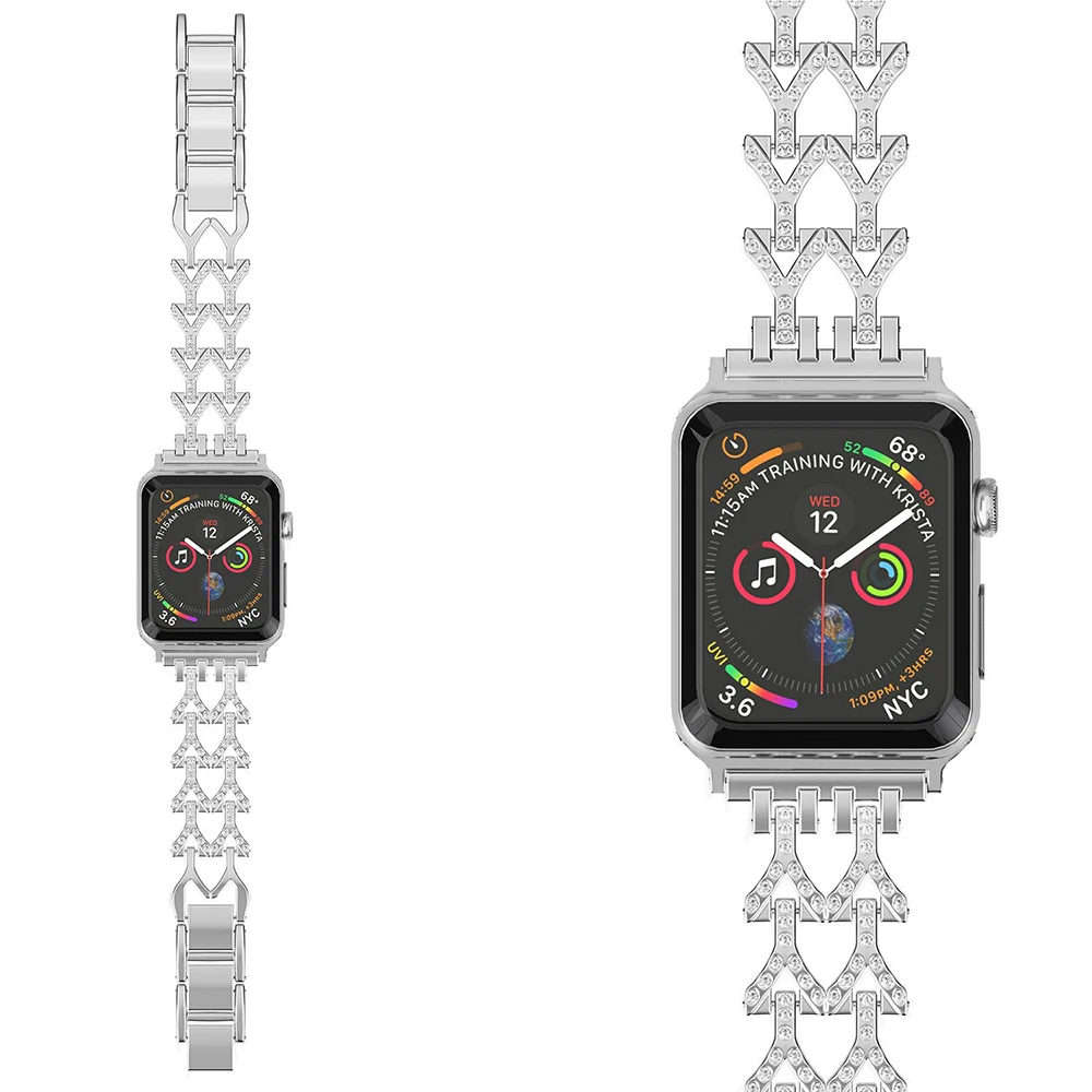 Браслет из нержавеющей стали с драгоценными камнями для Apple Watch Series 5 4 44 мм 40 мм последняя модель ремешок для Iwatch Series 1 2 3 42 мм 38 мм