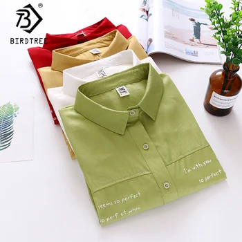 

2020 Spring New Women Solid Batwing Sleeve Shirt Turn-down Collar Letter Print Blouse Autumn Casual Tops Feminina Blusa T9D737T