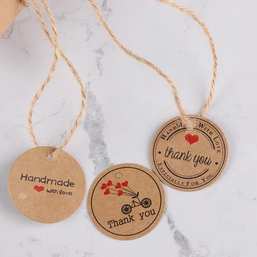 

100 pcs Handmade Thank you with Red Heart Gift Tags Wedding Party Package Paper Hang Tags Price Label Hang Tag Cards