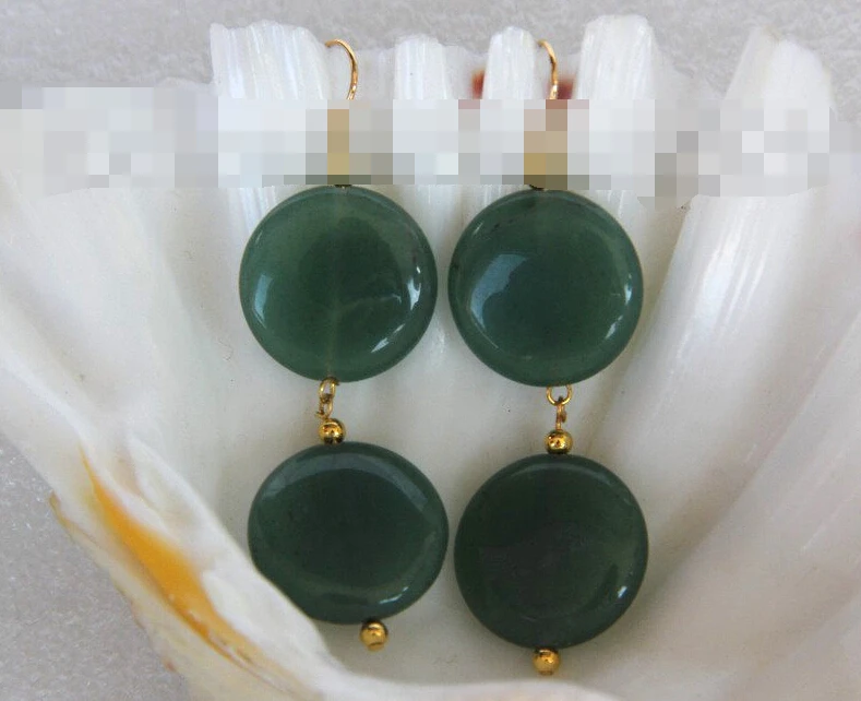 +++ 1241 round coin green stone dangle earrings | Украшения и аксессуары