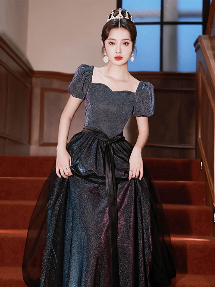 

Women Elegant French Simple Long A-line Tulle Prom Party Gown Sexy Backless Evening Dresses Vestido De