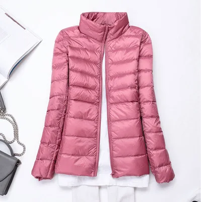 Pink 2 Ультра легкий белый пуховик Женская осенне-зимняя теплая куртка Леди Плюс Размер 7XL куртки Женская парка с капюшоном - Цвет: Pink 2