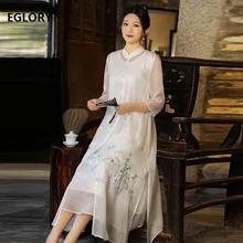 Robe longue chinoise 2 pièces pour femmes, broderie luxueuse, élégante, grande taille, verte, blanche, marque de qualité supérieure, été, 2021 