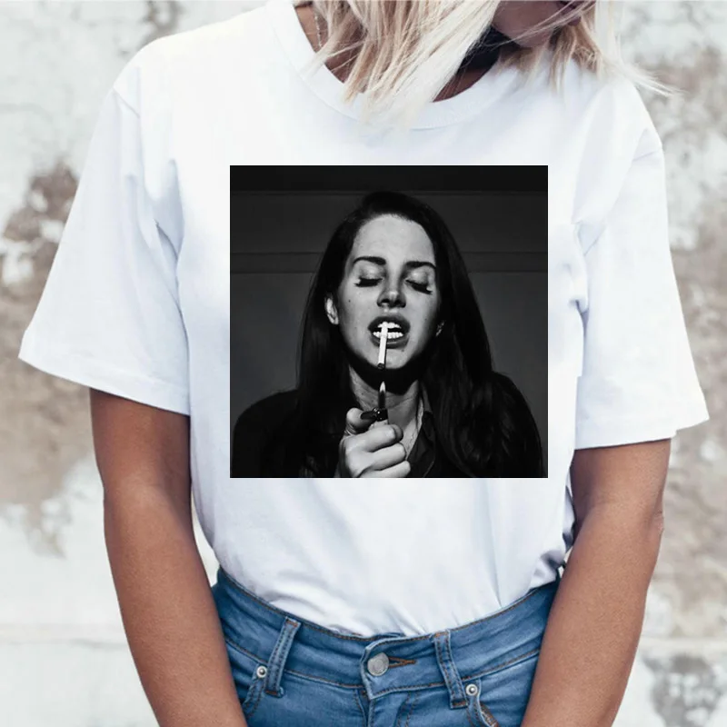 Футболка lana del rey, Корейская женская забавная мультяшная одежда, футболка, Harajuku, женская одежда, Ullzang, топ, футболка с принтом - Цвет: 21909