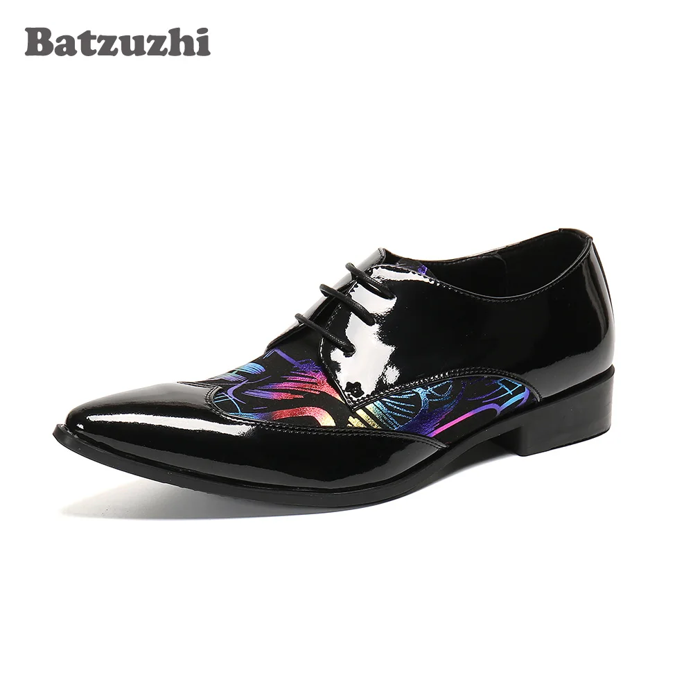 Batzuzhi Chinese Handmade Men Shoes Pointed Toe Color Leather Dress Shoes Men Lace-up, Party and Wedding Shoes Men Business!