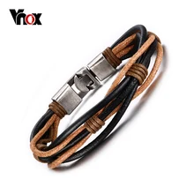 Vnox Для Мужчин's Кожаные браслеты и Браслеты Повседневное плести веревки браслет-цепочка Для мужчин ювелирные изделия