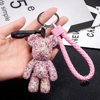 

Car Key Ring Cute Rhinestone Bear For Mercedes-Benz BMW Audi Honda Toyota Lovely Women Girlfriend Gift Pink