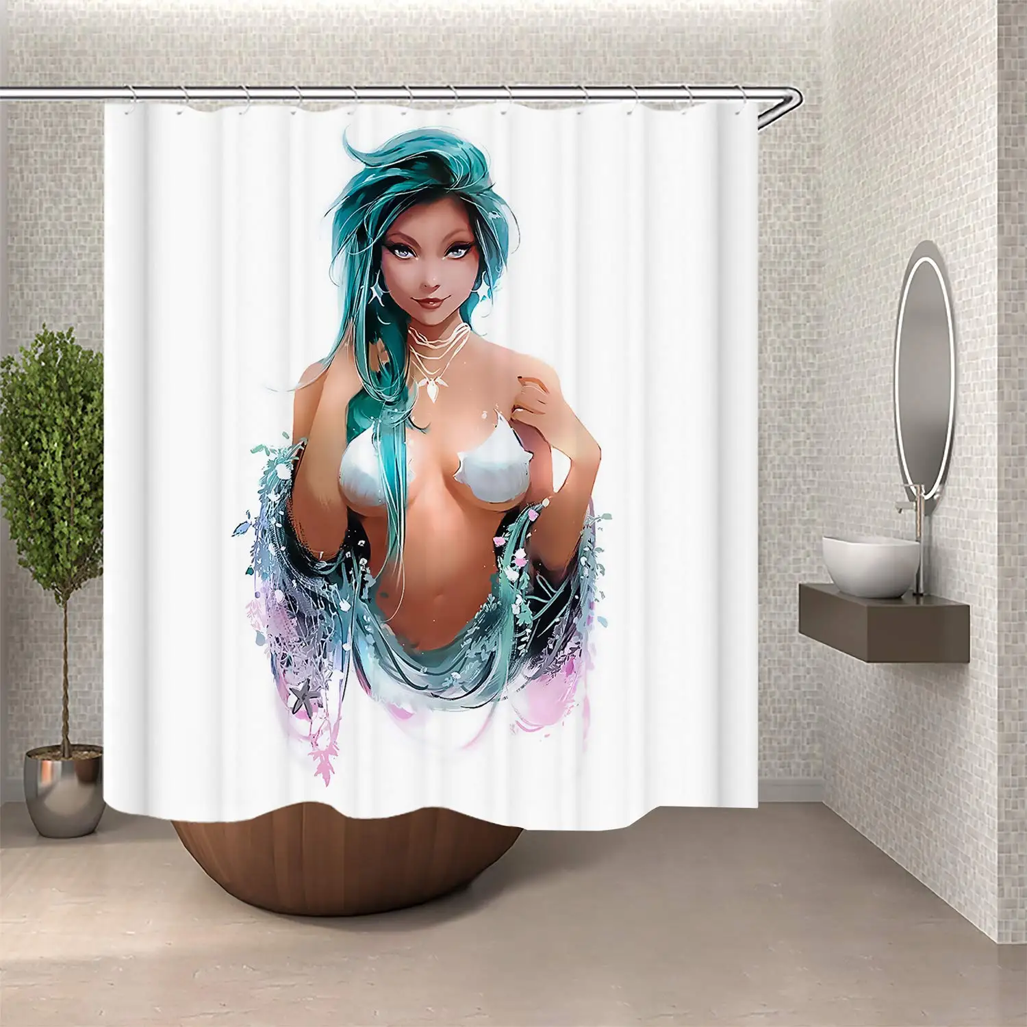 

Japanese Women Sexy Woman Bathroom Shower Curtain Set with Hooks