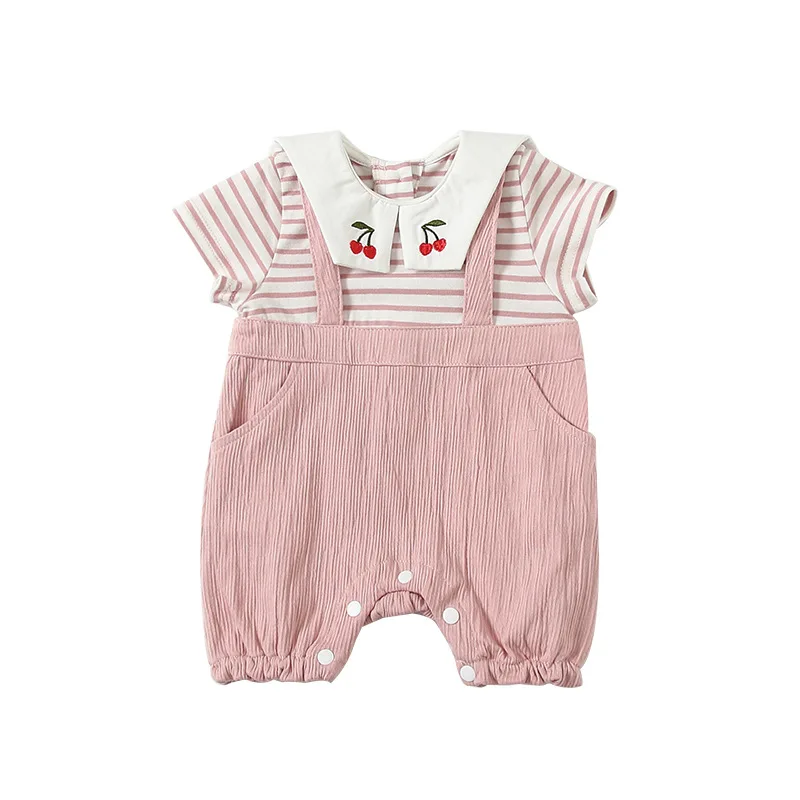 

Baby Girl Romper Sweet Summer Short Pink Cotton Newborn Girls Peter Pan Collar Jumpsuit Fashion Onesie Hot New Arrival