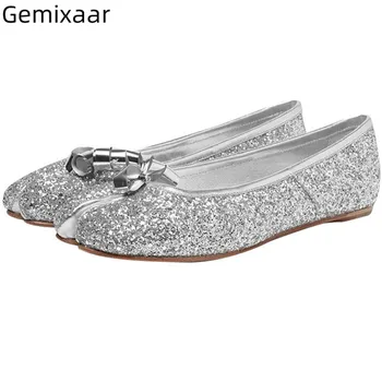 

Spring Autumn Casueal Shoes Woman Flat Heel Slim Shallow Round Splited Toe Ladies Ballet Flats Bling Gletter Comfy Women Shoes