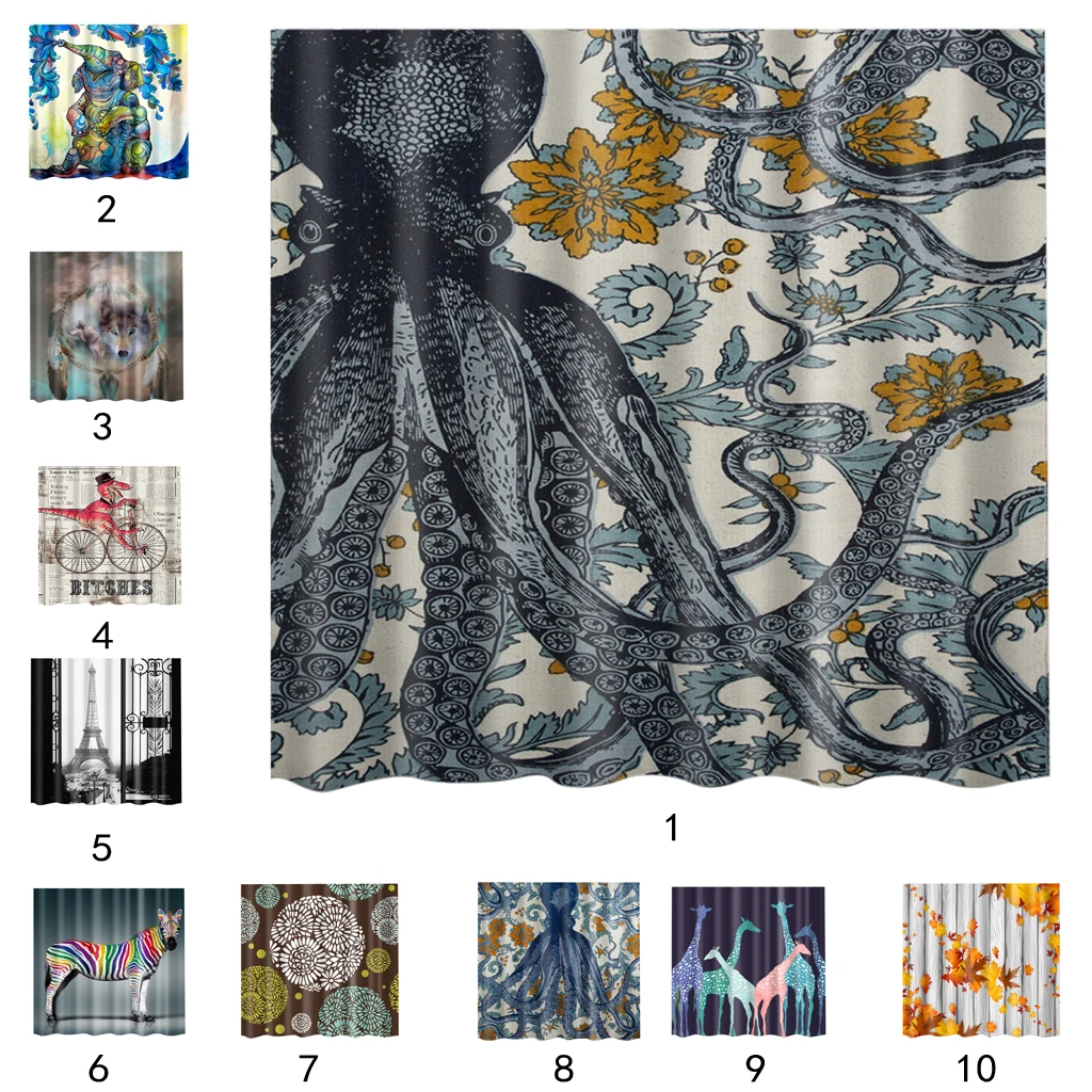 Fabric Waterproof Bathroom Shower Curtain Divider Panel With 12 Hooks Set