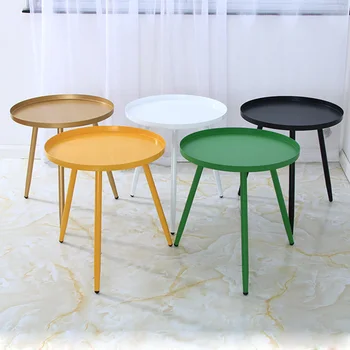 

Nordic Colorful Coffee Table Round Living Room Sofa Side Metal Corner Table Small Tea End Table with High Edge Home Furniture