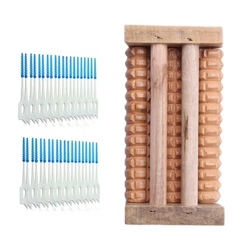 

40 Pcs Inter Floss Brushes Oral Care Clean Tool Set & 1 Pcs Wooden Foot Roller Wood Care Massage