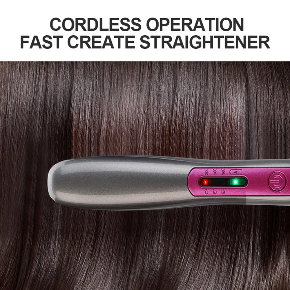 

Professional Flat Iron USB Travel Rechargeable Hair Straightener Portable Wireless Straightening Irons with 3D Ceramic Plates