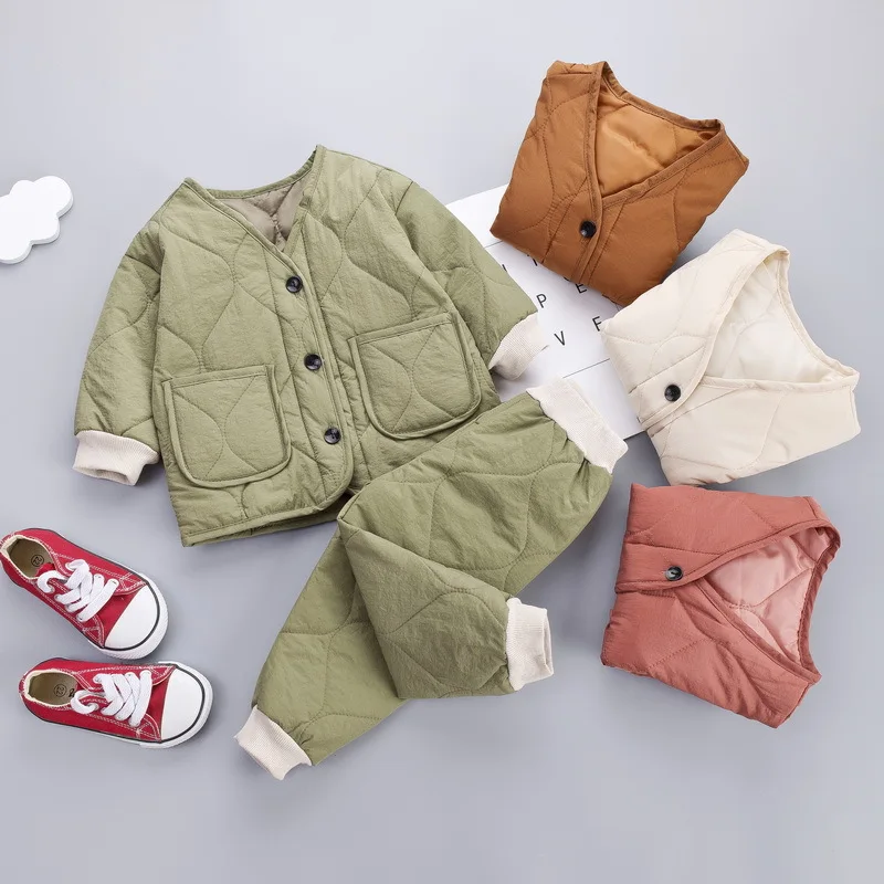  Children's Wear 2019 Winter New Plus Velvet Thickening Men And Baby Two-piece Children's Cotton Sui
