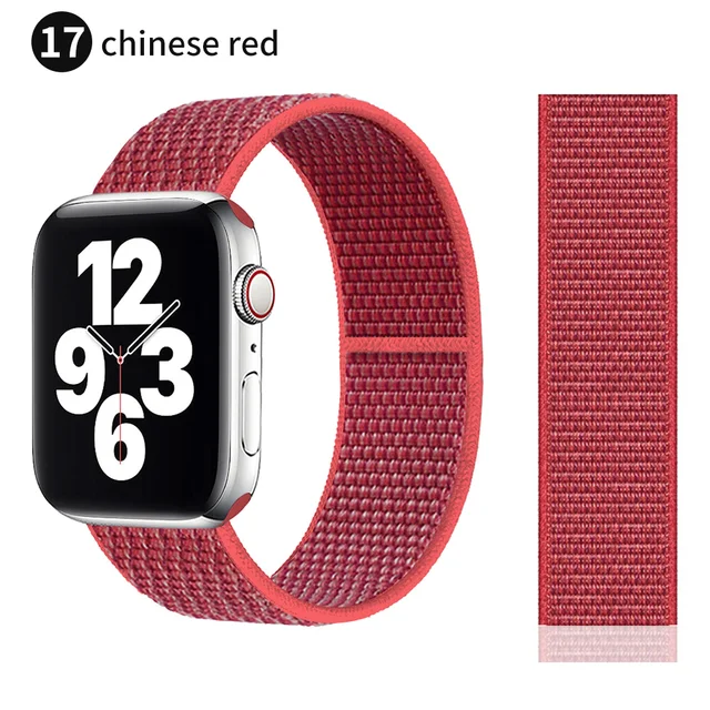 Nylon Strap for Apple watch series 7 band 41mm 44mm 40mm 42mm 38mm smartwatch wristband belt sport loop bracelets iWatch 3456 se Chinese red