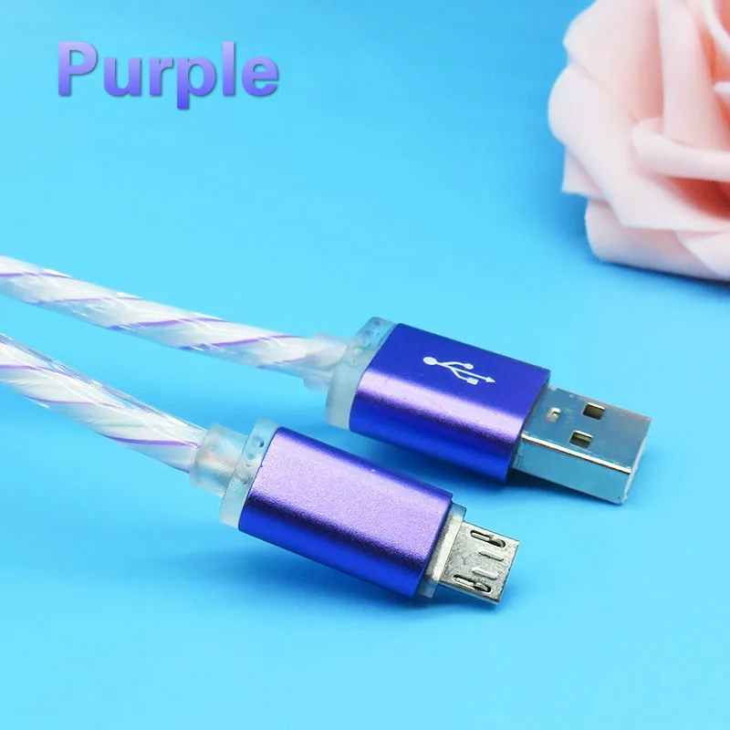 Светодиодный светящийся поток данных USB зарядное устройство Тип C/Micro USB/8 контактный кабель для зарядки для iPhone X 6 samsung S7 s9 S6 xiaomi зарядный провод шнур - Цвет: Purple for micro