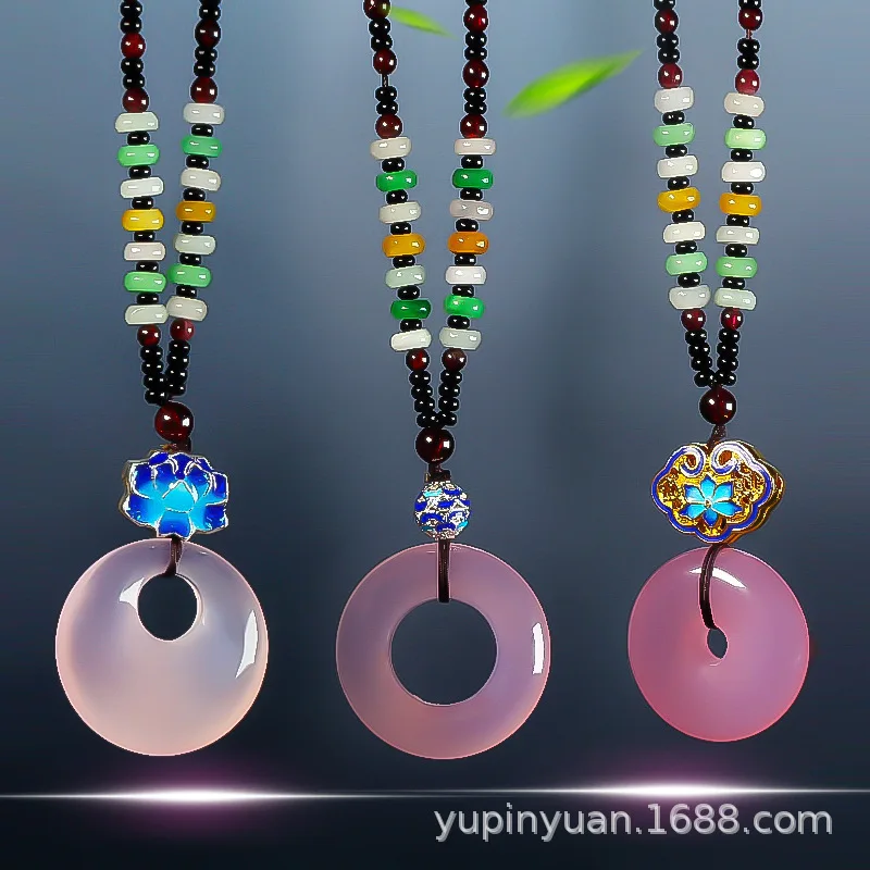 

Purple Chalcedony Safeness Ring Violet Agate Sweater Chain Long Pendant Jade Peace Ring Safeness Buckle Pendant